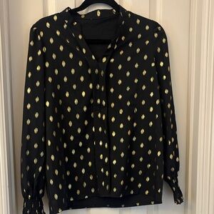 Stylish Black and Gold Polka Dot Women's Blouse size small can fit Med.